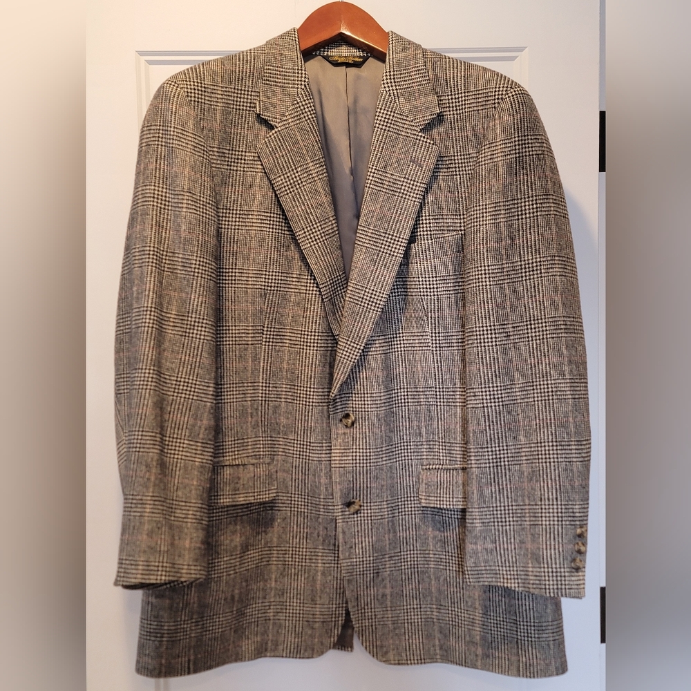 Brooks Brothers Black and White Plaid Camelhair Blazer 44L